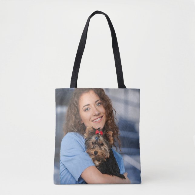 Custom Photo Personalize Family Puppy Tote Bag (Front)