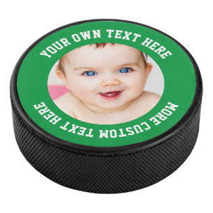 Custom Photo Personalized Bright Green Hockey Puck
