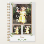 Custom Photo Personalized Collage Planner<br><div class="desc">Personalized multi photo green leaves design planner,  editable so that you can add your own 3 images and change the name/add a message</div>