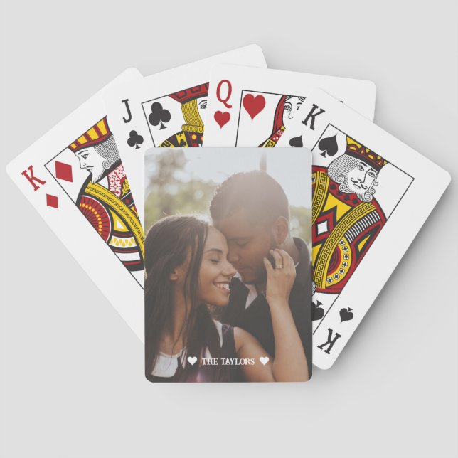 Custom Photo Personalized Couple Love Heart Playing Cards (Back)