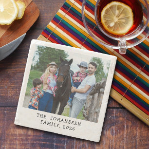 Custom Photo Personalized Family Name Texts Stone Coaster