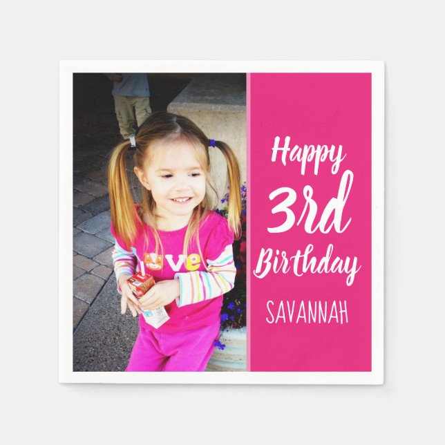 Custom Photo Personalized Happy Birthday Napkin (Front)