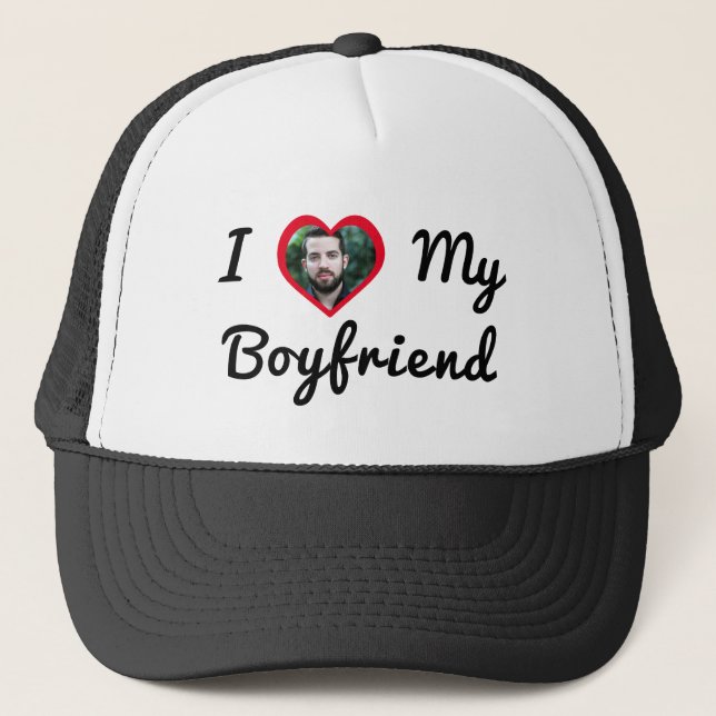 Custom Photo Personalized I Love My Boyfriend Trucker Hat (Front)