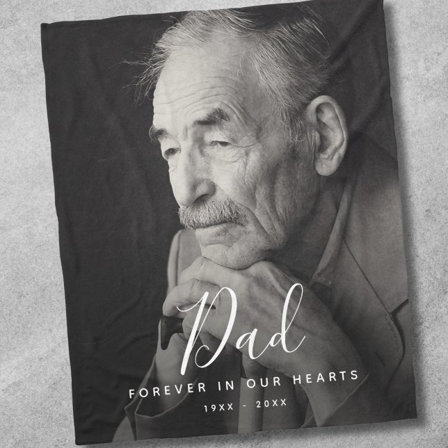 Custom Photo Personalized Memorial Father Dad Fleece Blanket (Dad Photo Memorial Blanket)