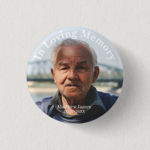 Custom Photo Personalized Memorial Tribute Funeral 1 Inch Round Button