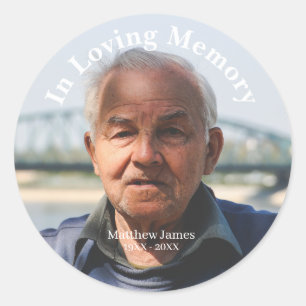 Custom Photo Personalized Memorial Tribute Funeral Classic Round Sticker