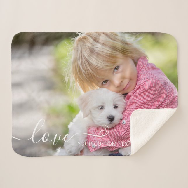 Custom Photo Personalized Modern Script Love Sherpa Blanket (Front (Horizontal))