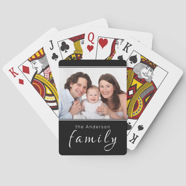 Custom Photo Personalized Name Black Playing Cards (Back)