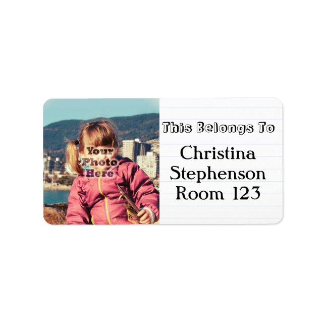 Custom Photo Personalized Name School Labels (Front)