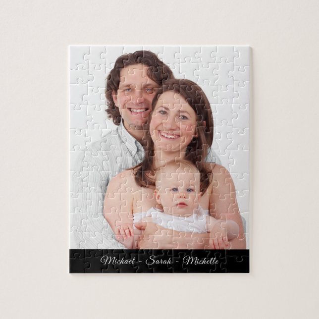 Custom Photo Personalized Name Script Text Jigsaw Puzzle (Vertical)