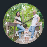 Custom photo personalized name white letters large clock<br><div class="desc">Custom photo personalized name white letters and numbers retro font wall clock. A lovely personalized gift for anyone.</div>