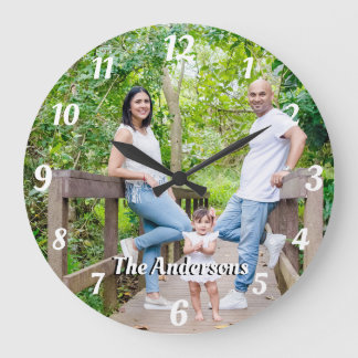 Custom photo personalized name white letters large clock