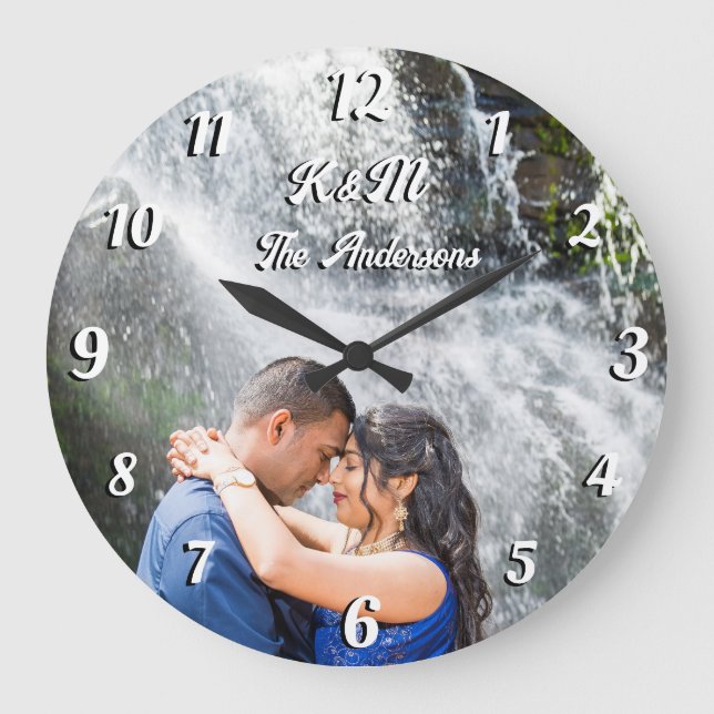 Custom photo personalized name white letters large clock (Front)
