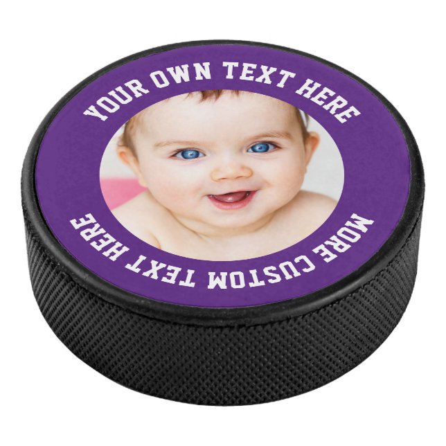 Custom Photo Personalized Purple Hockey Puck (3/4)