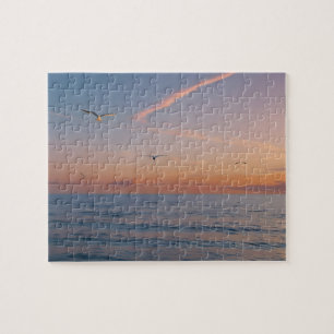 Custom Photo Personalized Sunset Beach Waves Jigsaw Puzzle