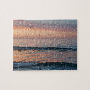 Custom Photo Personalized Sunset Beach Waves Jigsaw Puzzle
