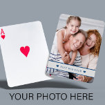Custom photo personalized text family modern playing cards<br><div class="desc">Make your own playing cards with your photo and text framed by two hearts with a grey and navy masculine look.             It can be a pretty keepsake for your family or a nice gift for your father,  grandfather,  uncle on his birthday,  Christmas or Father's Day.</div>