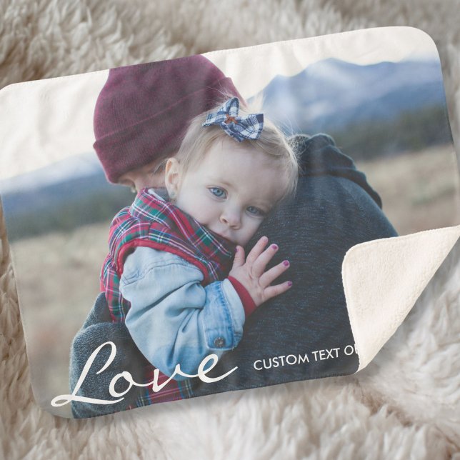Custom Photo Personalized Text Modern Love Sherpa Blanket (Creator Uploaded)