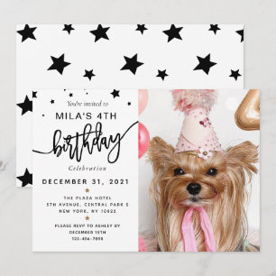 Custom Photo Pet Dog Birthday Party Black Invitation