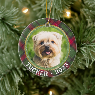 Custom Photo Pet Name Year Christmas Ornament
