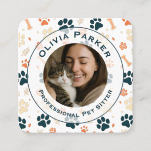 Custom Photo Pet Sitter Square Business Card 