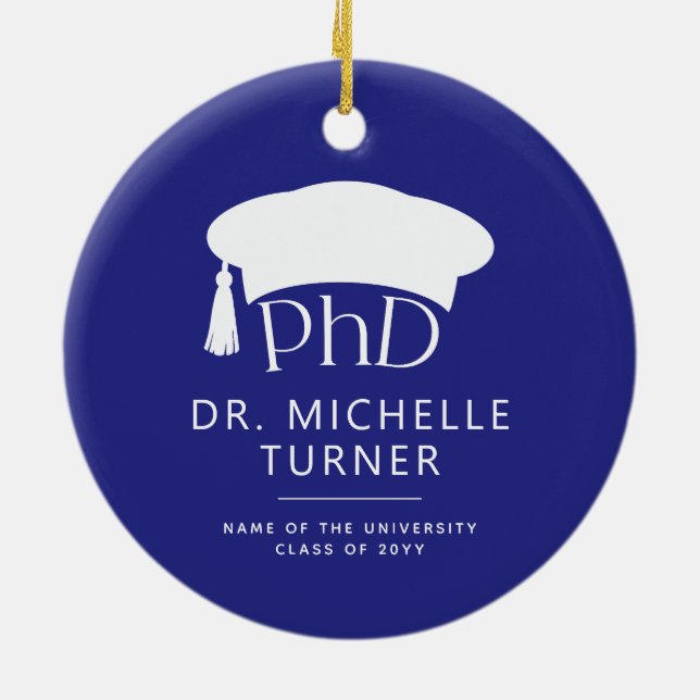 Custom Photo PhD Doctoral Degree Graduation Ceramic Ornament (Back)