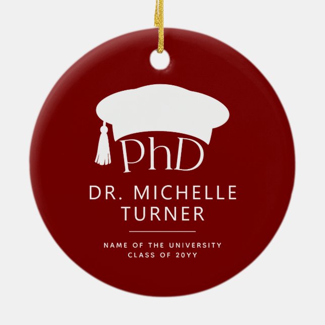 Custom Photo PhD Doctoral Degree Graduation Ceramic Ornament (Back)