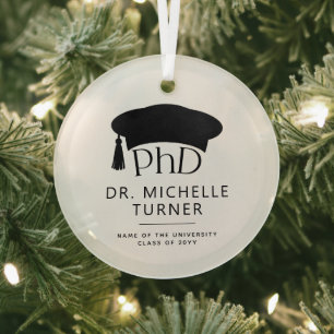 Custom Photo PhD Doctoral Degree Graduation Glass Ornament