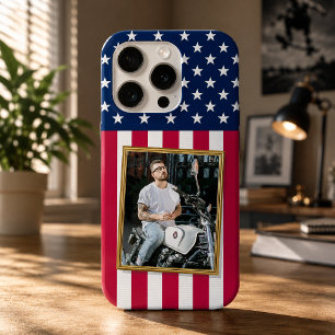 Custom Photo Phone Case, USA Flag Patriotic iPhone 15 Pro Case