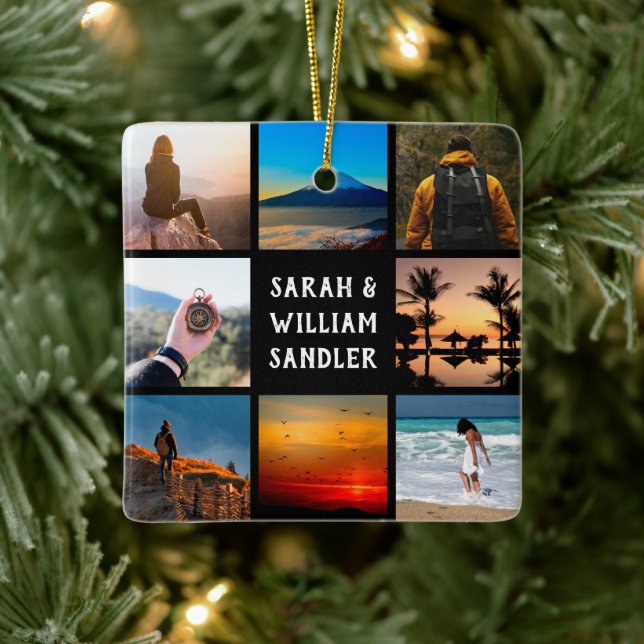 Custom Photo Picture Collage and Text Christmas Ceramic Ornament (Tree)