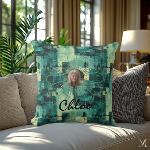 Custom Photo Pillow in Abstract Green Tech design