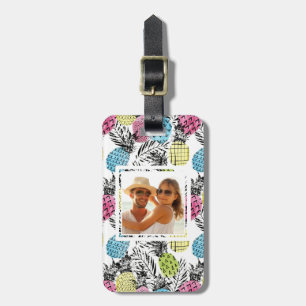 Custom Photo Pineapple Grunge Palms Luggage Tag