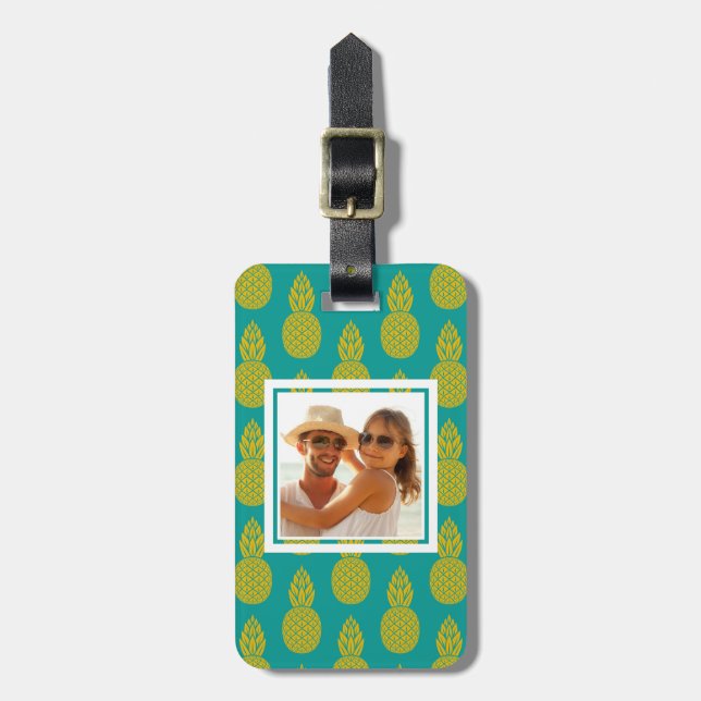 Custom Photo Pineapple Tropical Fruit Luggage Tag (Front Vertical)