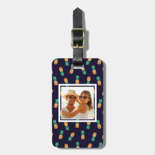 Custom Photo Pineapples On Navy Luggage Tag