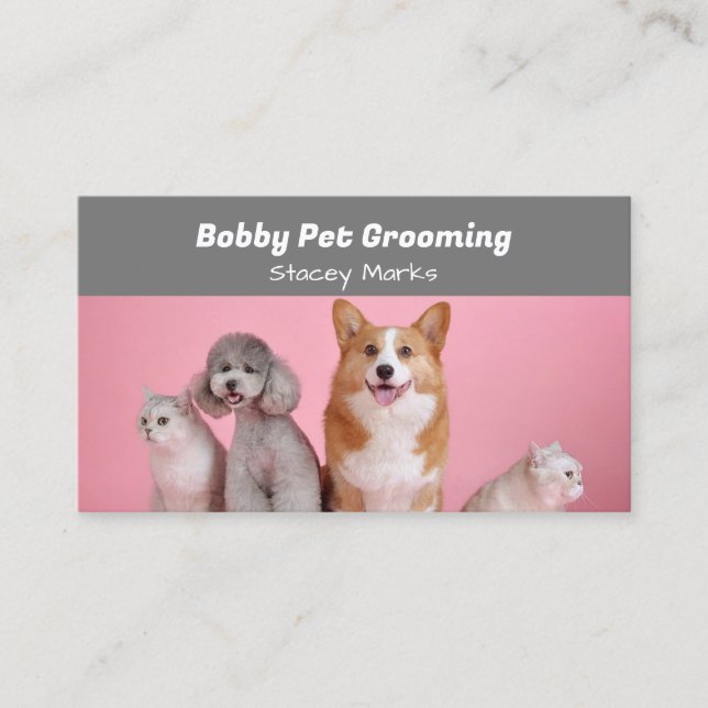 Custom photo pink and grey business card (Front)