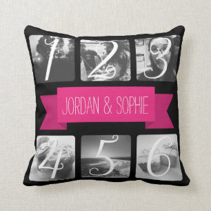 Custom Photo Pink Banner Text Throw Pillow