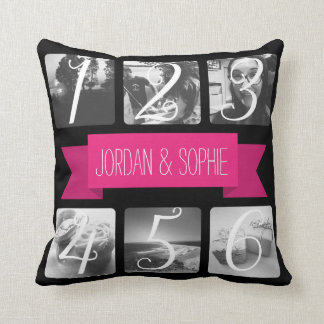 Custom Photo Pink Banner Text Throw Pillow