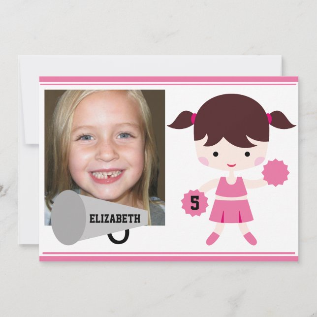 Custom Photo Pink Cheerleader Birthday Invite (Front)