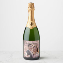 Custom Photo Pink Cherry Blossom Wine Bottle Labe