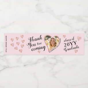 Custom Photo Pink Class 2025 Graduation Thank You Water Bottle Label