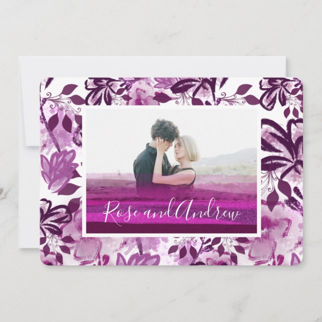 Custom Photo Pink Floral Pattern Wedding Invitation (Front)