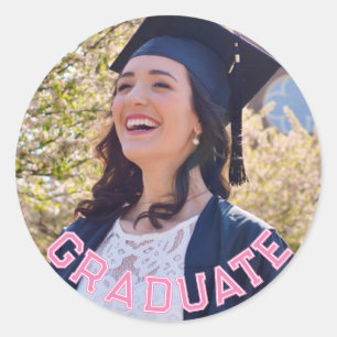 Custom Photo Pink Graduation Party Table Classic Round Sticker