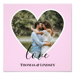 Custom Photo Pink Heart Frame Modern Calligraphy