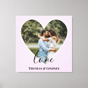 Custom Photo Pink Heart Frame Modern Calligraphy Canvas Print