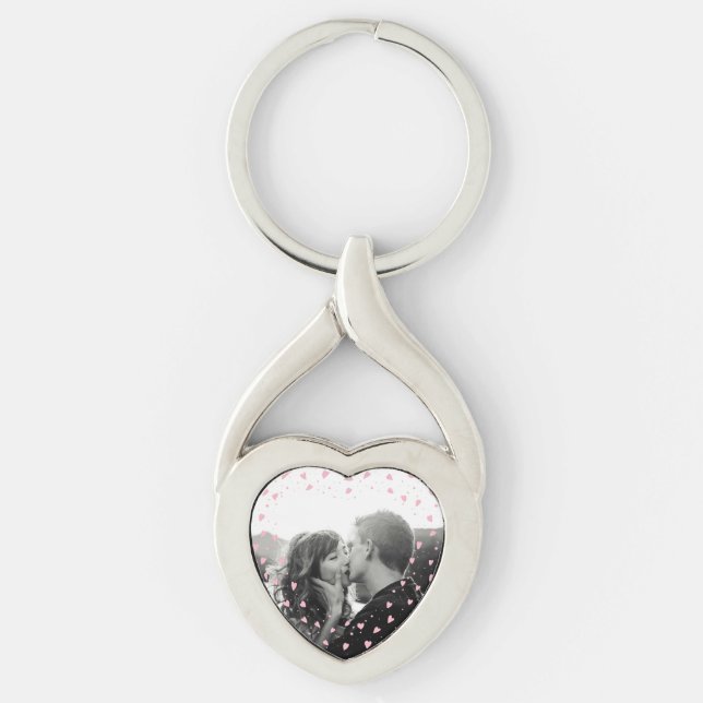 Custom Photo Pink Hearts Keychain (Front)