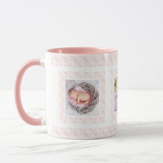 Custom Photo Pink Pattern Happy Birthday Mom Mug (Left)