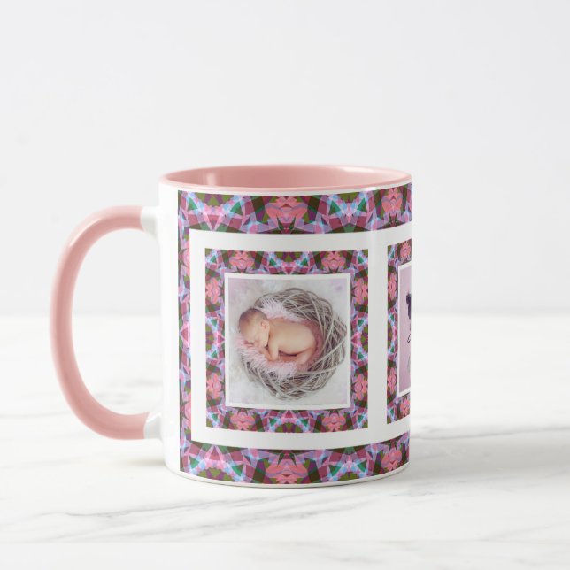 Custom Photo Pink Pattern Mother’s Day Mom Mommy Mug (Left)