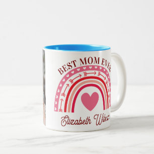 Custom Photo  Pink Rainbow Heart Mother’s Day Gift Two-Tone Coffee Mug