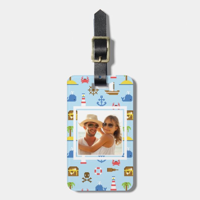 Custom Photo Pixel Sea Art Pattern Luggage Tag (Front Vertical)
