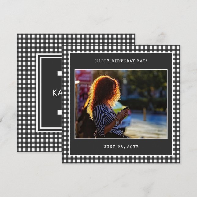 Custom Photo Plaid Pattern Monogrammed Modern Card (Front/Back)